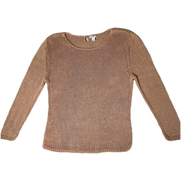 J Jill Womens LG Brown Mercerized Cotton Knit Sweater Long Sleeve Keyhole Back - Picture 1 of 10